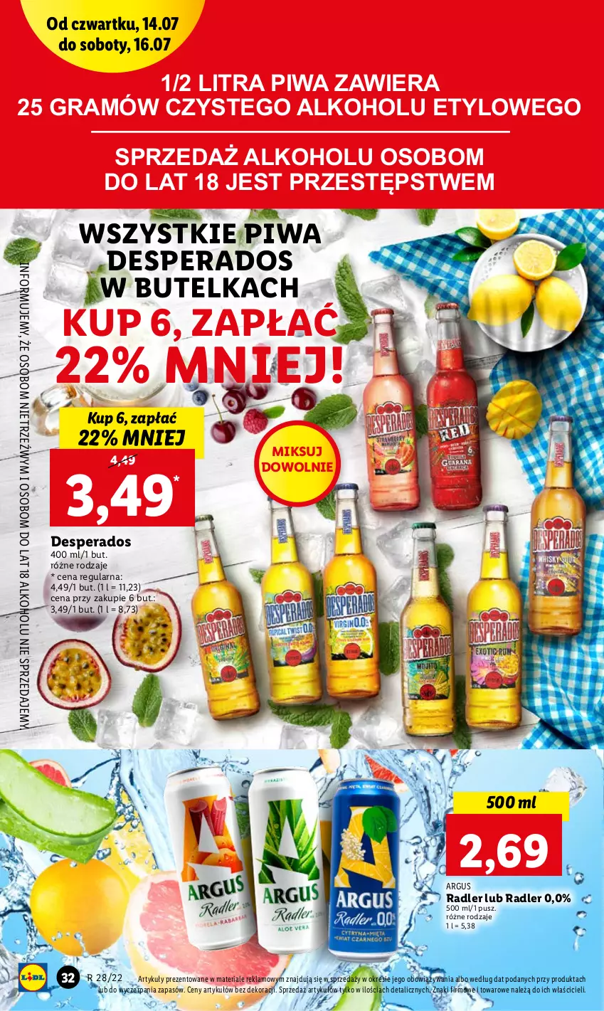 Gazetka promocyjna Lidl - GAZETKA - ważna 14.07 do 16.07.2022 - strona 32 - produkty: Desperados, Gra, Piwa, Radler