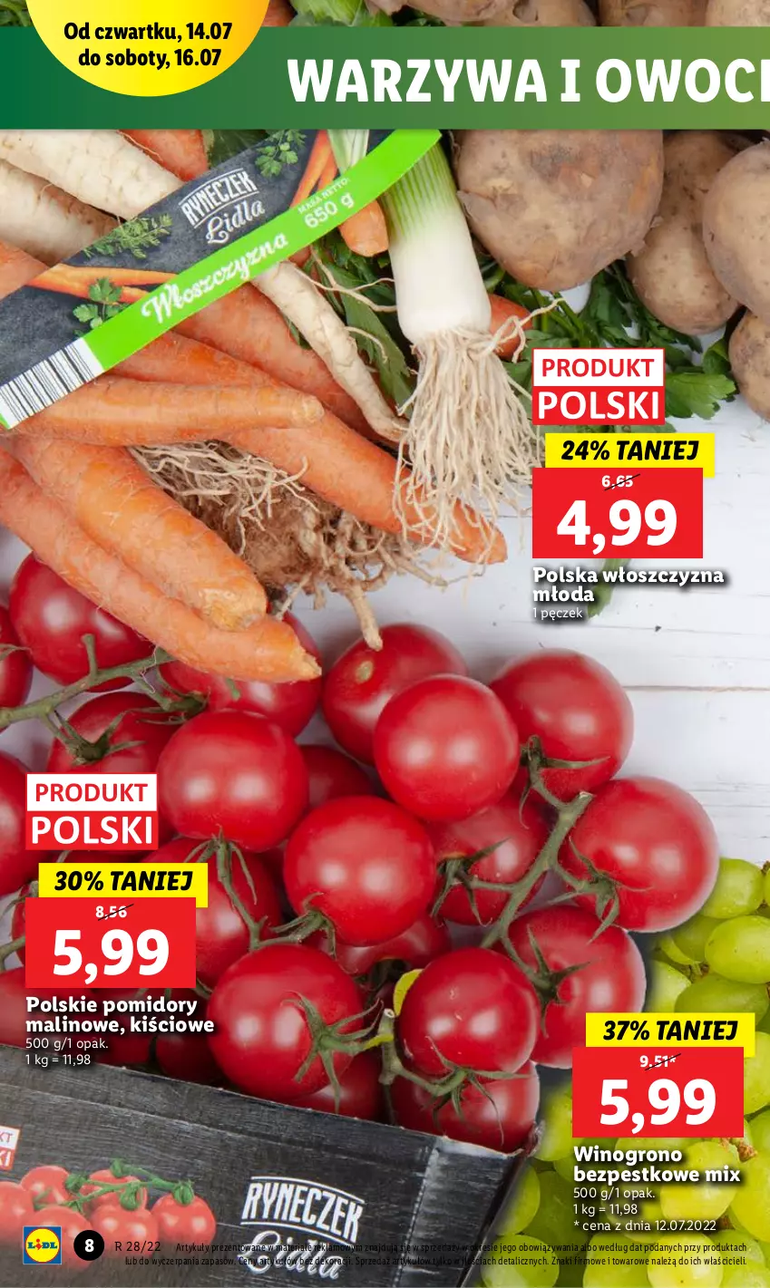 Gazetka promocyjna Lidl - GAZETKA - ważna 14.07 do 16.07.2022 - strona 8 - produkty: Owoce, Pomidory, Warzywa, Warzywa i owoce, Wino