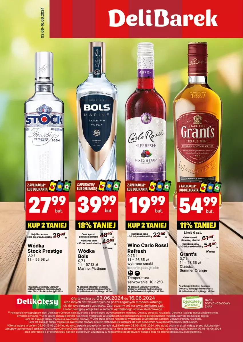 Gazetka promocyjna Delikatesy Centrum - DeliBarek DC23-DC24 - ważna 03.06 do 16.06.2024 - strona 1 - produkty: Bols, Carlo Rossi, Gra, Grant's, Rum, Ser, Stock, Wino, Wódka