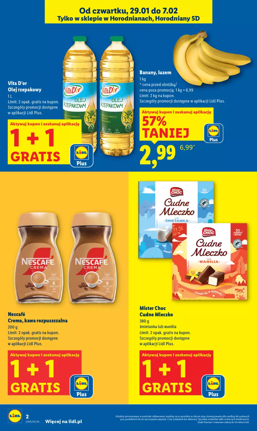 Gazetka promocyjna Lidl - Lidl w Horodnianach - ważna 29.01 do 07.02.2026 - strona 2 - produkty: Banany, Gra, Kawa, Kawa rozpuszczalna, Mleczko, Olej, Olej rzepakowy
