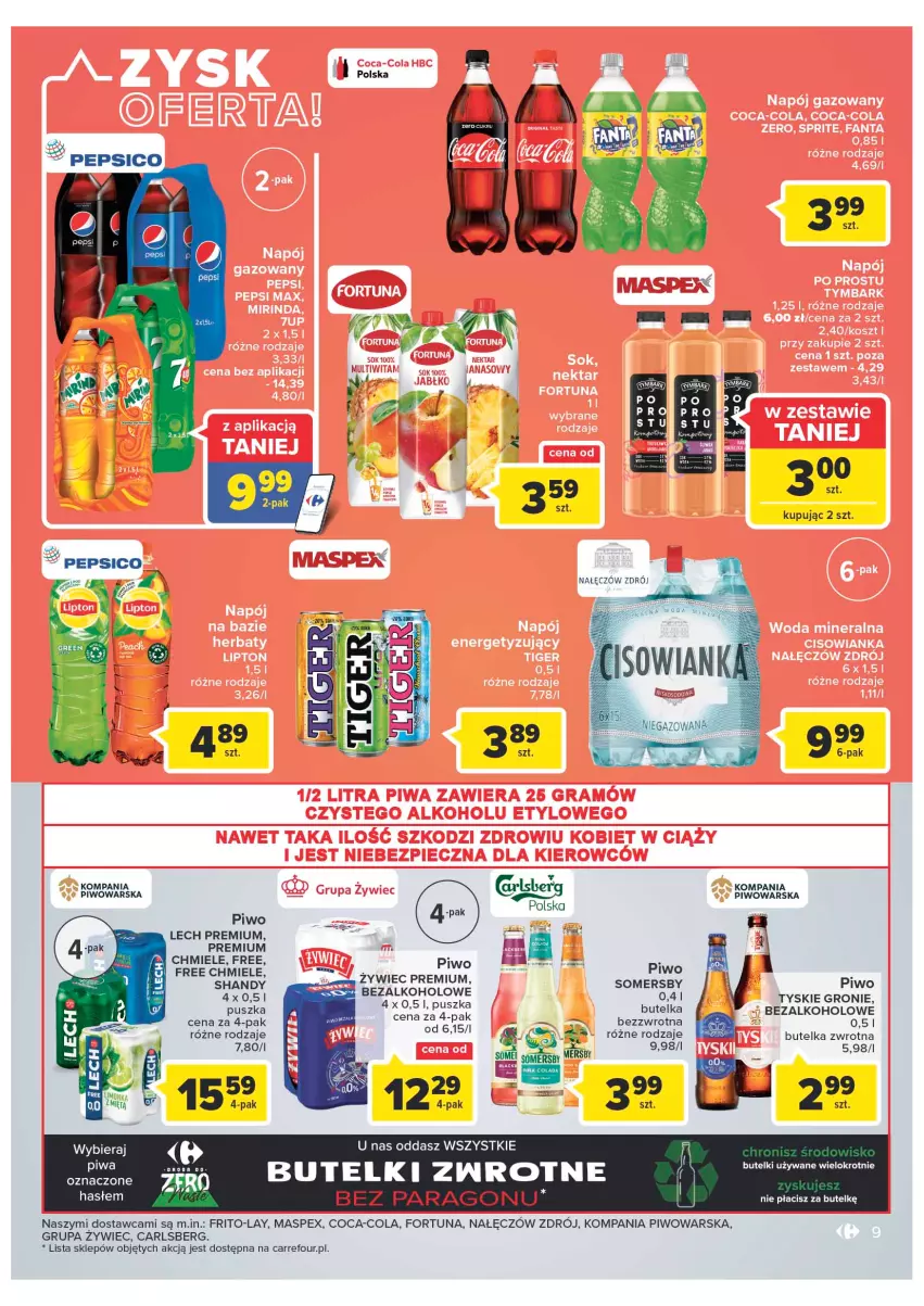 Gazetka promocyjna Carrefour - Gazetka Market - ważna 13.09 do 24.09.2022 - strona 9 - produkty: Carlsberg, Coca-Cola, Fortuna, Lech Premium, Pepsi, Piwa, Piwo, Somersby, Tyskie