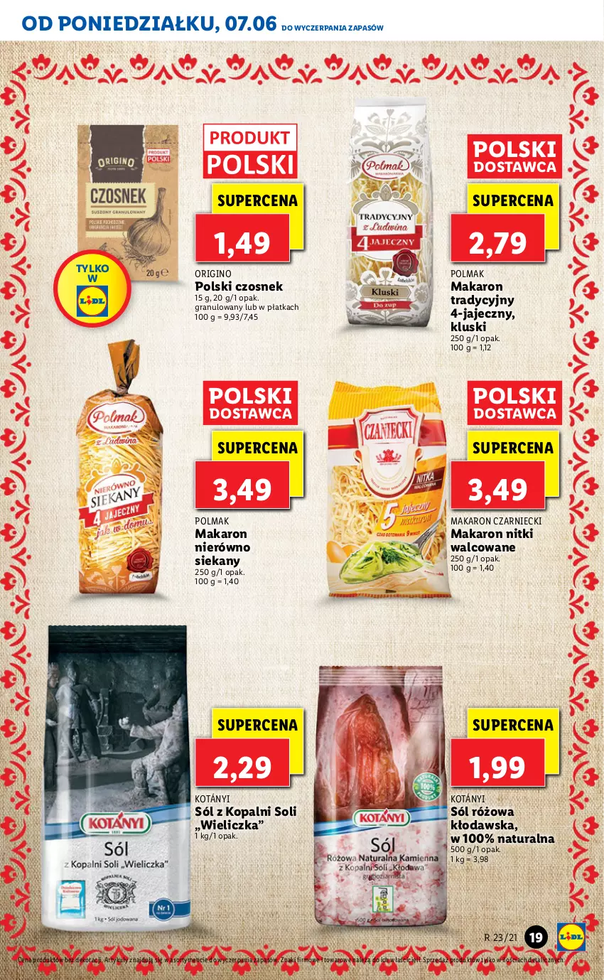 Gazetka promocyjna Lidl - GAZETKA - ważna 07.06 do 09.06.2021 - strona 19 - produkty: Czosnek, Gin, Gra, Kotányi, Makaron, Olma, Sól