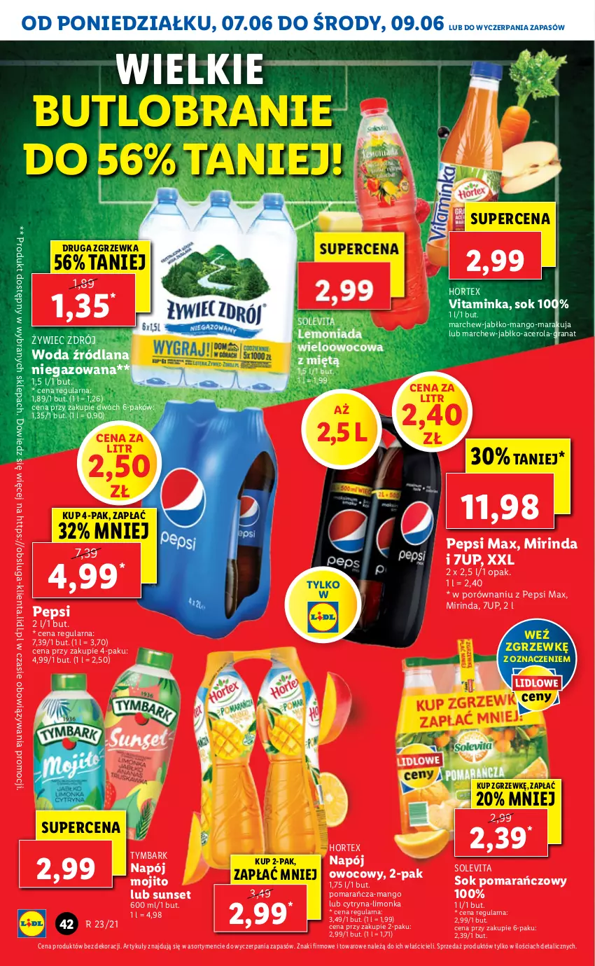 Gazetka promocyjna Lidl - GAZETKA - ważna 07.06 do 09.06.2021 - strona 42 - produkty: 7up, Acer, Gra, Granat, Hortex, Inka, LANA, Limonka, Mango, Mirinda, Napój, Pepsi, Pepsi max, Por, Sok, Sok pomarańczowy, Tymbark, Woda