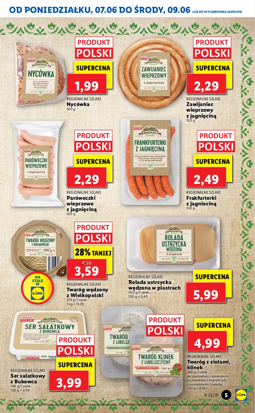 Gazetka promocyjna Lidl - GAZETKA - ważna 07.06 do 09.06.2021 - strona 5 - produkty: Bazyl, Rolada, Rolada Ustrzycka, Sałat, Ser, Szpinak, Twaróg