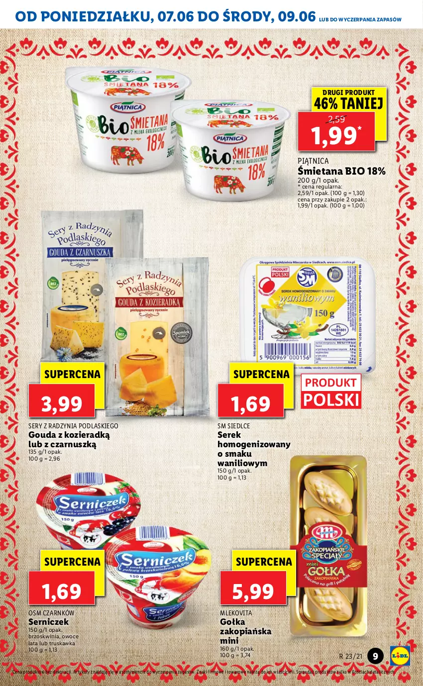 Gazetka promocyjna Lidl - GAZETKA - ważna 07.06 do 09.06.2021 - strona 9 - produkty: Gołka Zakopiańska, Gouda, Mleko, Mlekovita, Owoce, Piątnica, Podlaski, Ser, Serek, Serek homogenizowany