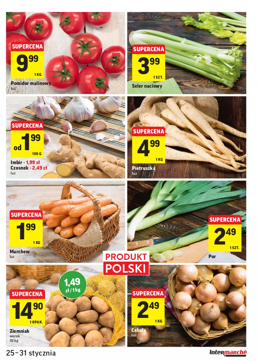 Gazetka promocyjna Intermarche - Gazetka promocyjna - ważna 25.01 do 31.01.2022 - strona 7 - produkty: Cebula, Czosnek, Imbir, Pietruszka, Pomidor malinowy, Por, Seler naciowy