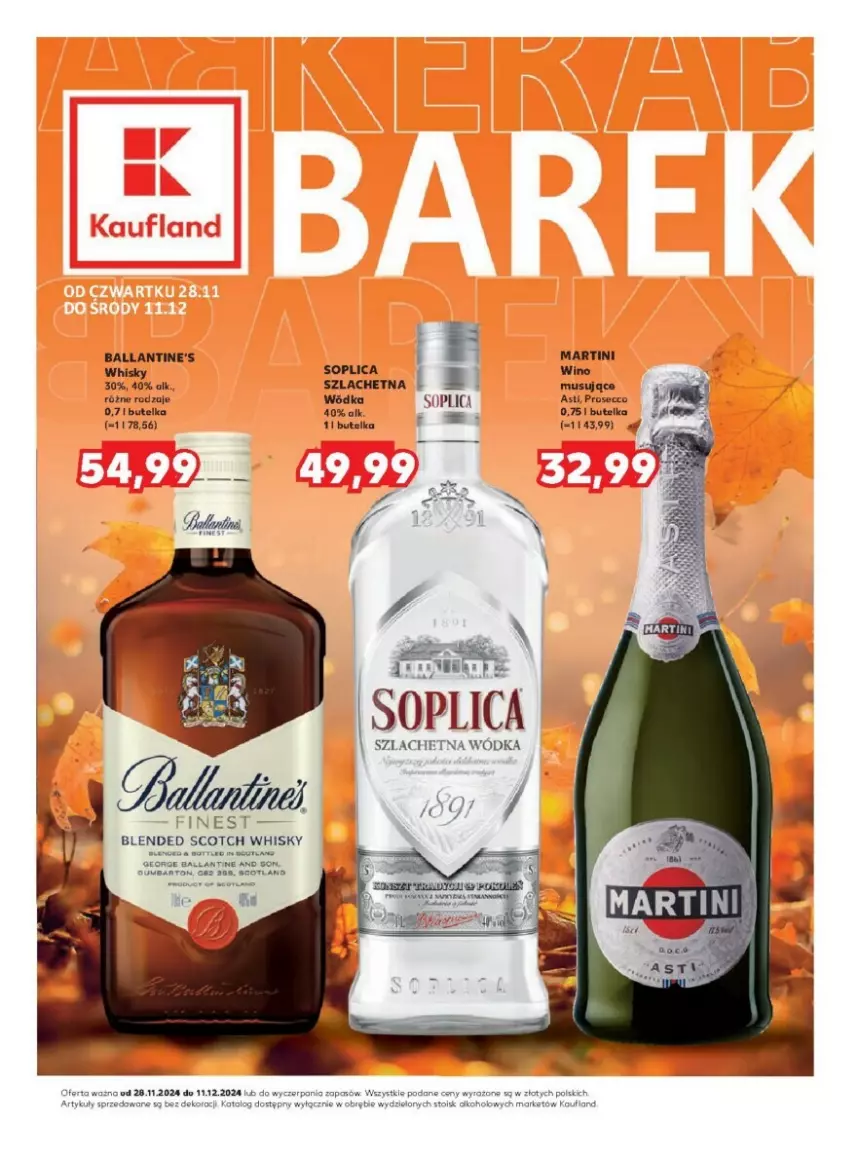 Gazetka promocyjna Kaufland - ważna 28.11 do 11.12.2024 - strona 1 - produkty: Ballantine's, Martini, Mus, Prosecco, Soplica, Whisky, Wino, Wódka