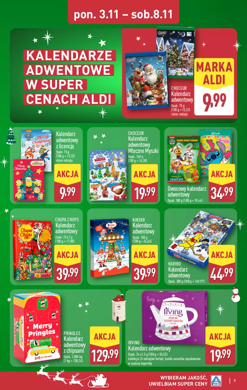 Gazetka promocyjna Aldi - Oferta weekendowa - ważna 06.11 do 08.11.2025 - strona 9 - produkty: Chupa Chups, Haribo, Irving, Kalendarz, Kalendarz adwentowy, Kinder, Mysz, Pringles
