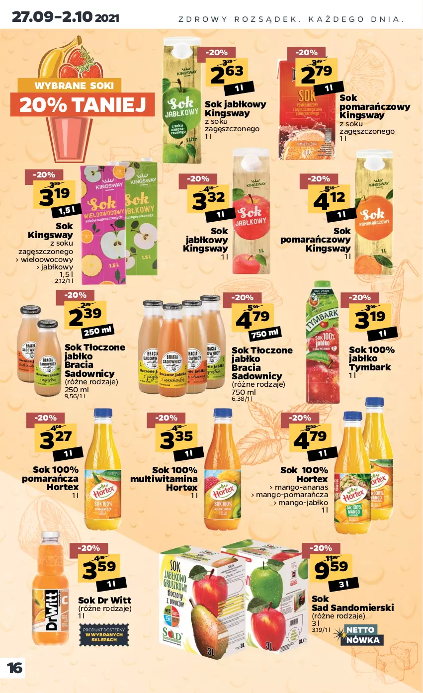 Gazetka promocyjna Netto - Gazetka spożywcza - ważna 27.09 do 02.10.2021 - strona 16 - produkty: Ananas, Hortex, Mango, Sok, Sok jabłkowy, Sok pomarańczowy, Tymbark