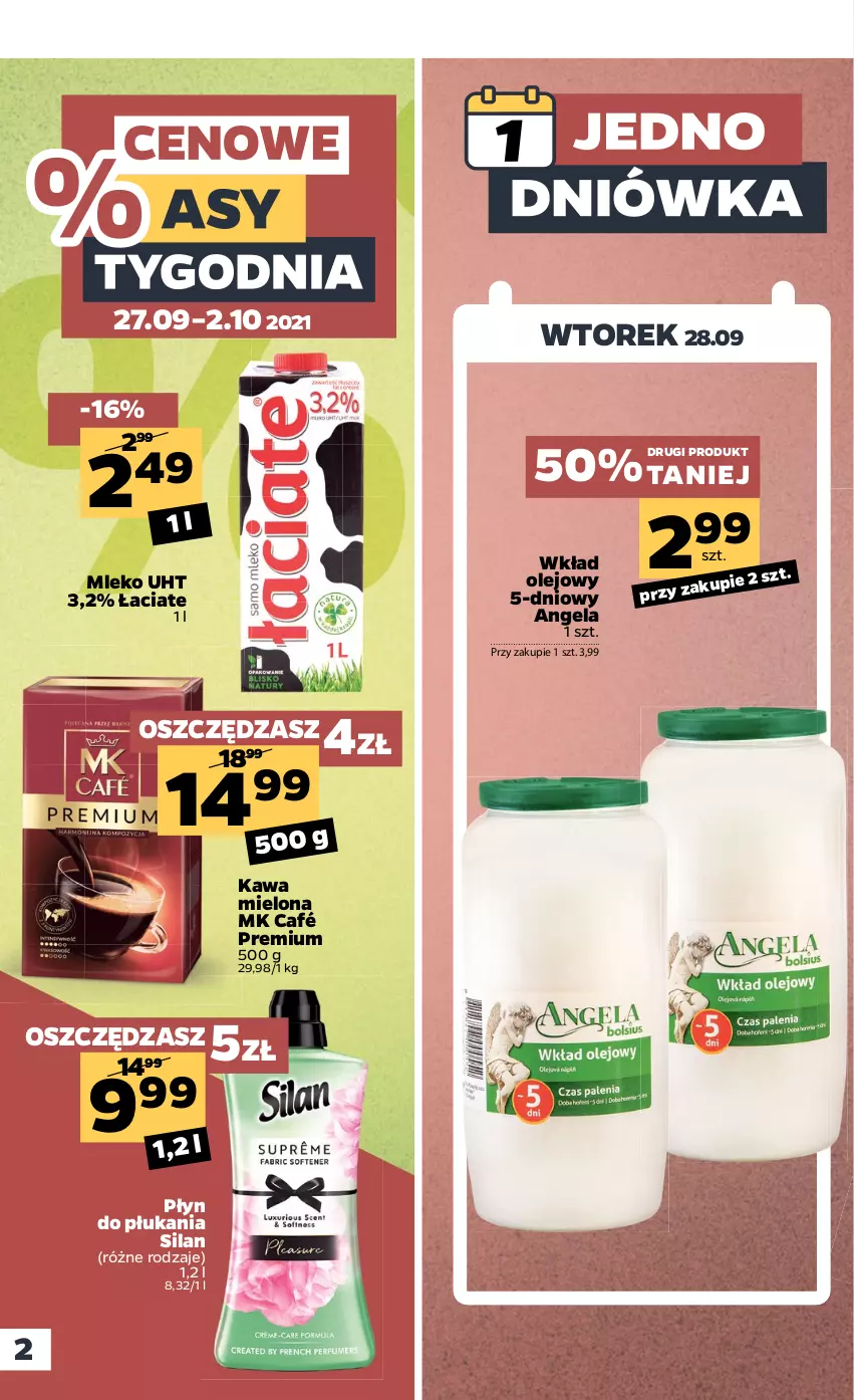 Gazetka promocyjna Netto - Gazetka spożywcza - ważna 27.09 do 02.10.2021 - strona 2 - produkty: Kawa, Kawa mielona, Mleko, Olej, Płyn do płukania, Silan, Wkład olejowy