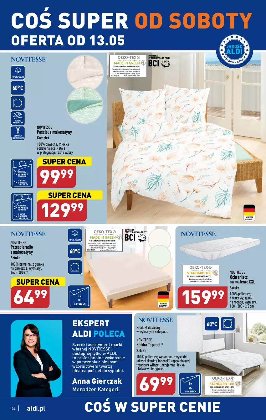 Gazetka promocyjna Aldi - Pełen katalog - ważna 08.05 do 13.05.2023 - strona 34 - produkty: Kołdra, LG, Materac, Ochraniacz na materac, Por, Pościel, Poszewka, Prześcieradło, Sok, Sport, Tera, Top, Tran, Wełna