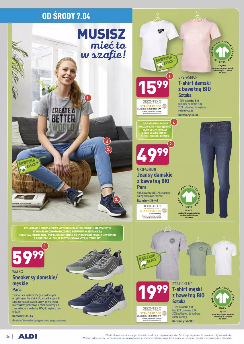 Gazetka promocyjna Aldi - ALE! CENA w ALDI - ważna 06.04 do 10.04.2021 - strona 26 - produkty: Fa, Mus, Ser, Sneakersy, T-shirt, Top, Wełna