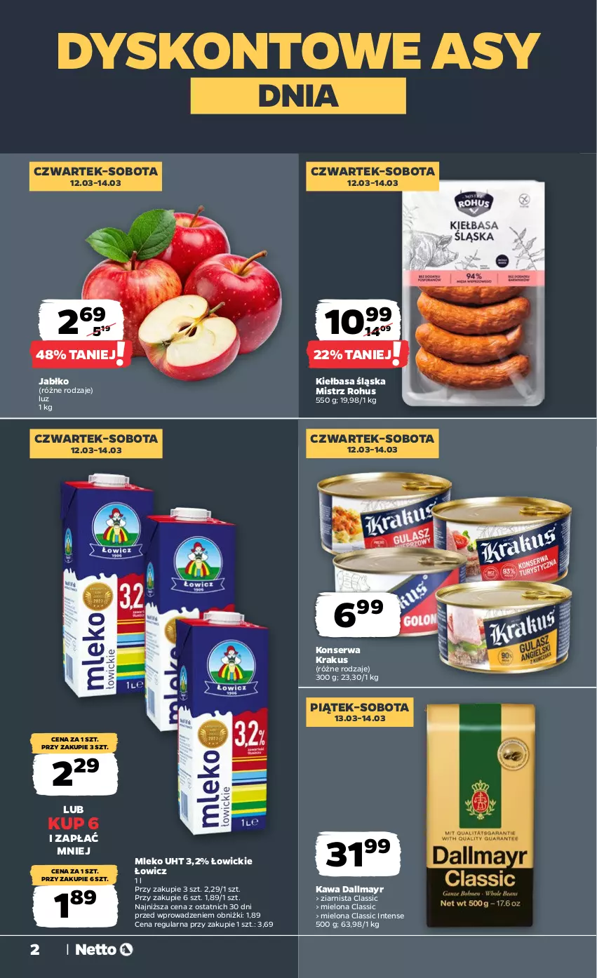 Gazetka promocyjna Netto - Od Czwartku - ważna 12.03 do 14.03.2026 - strona 2 - produkty: Dallmayr, Kawa, Kiełbasa, Kiełbasa śląska, Krakus, Mleko, Ser