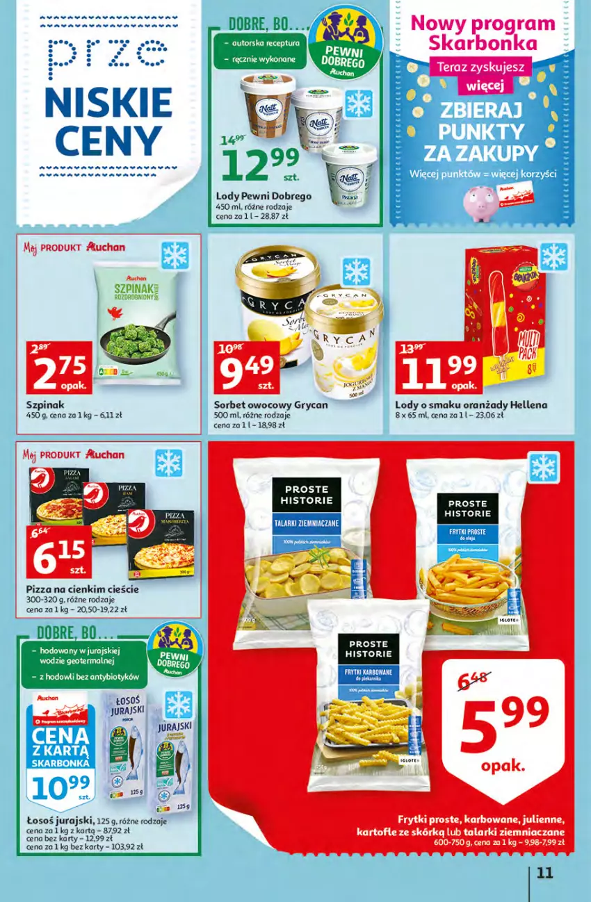 Gazetka promocyjna Auchan - przeNISKIE CENY WAKACYJNE przeOKAZJE Hipermarkety - ważna 23.06 do 29.06.2022 - strona 11 - produkty: Frytki, Gra, Gry, Hellena, Lody, Szpinak