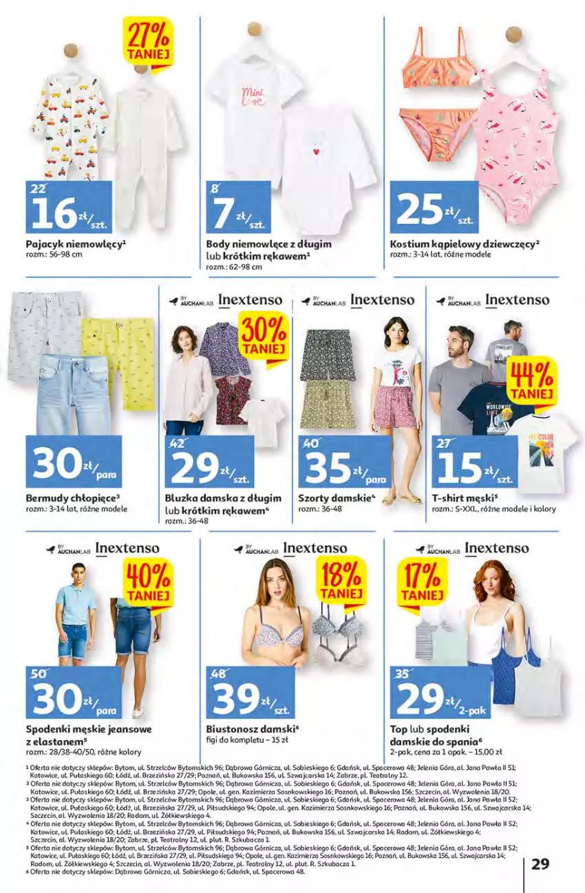 Gazetka promocyjna Auchan - przeNISKIE CENY WAKACYJNE przeOKAZJE Hipermarkety - ważna 23.06 do 29.06.2022 - strona 29 - produkty: Acer, Bermudy, Biustonosz, Body, Cars, Figi, Kostium, Pajac, Sos, Szorty, T-shirt, Top