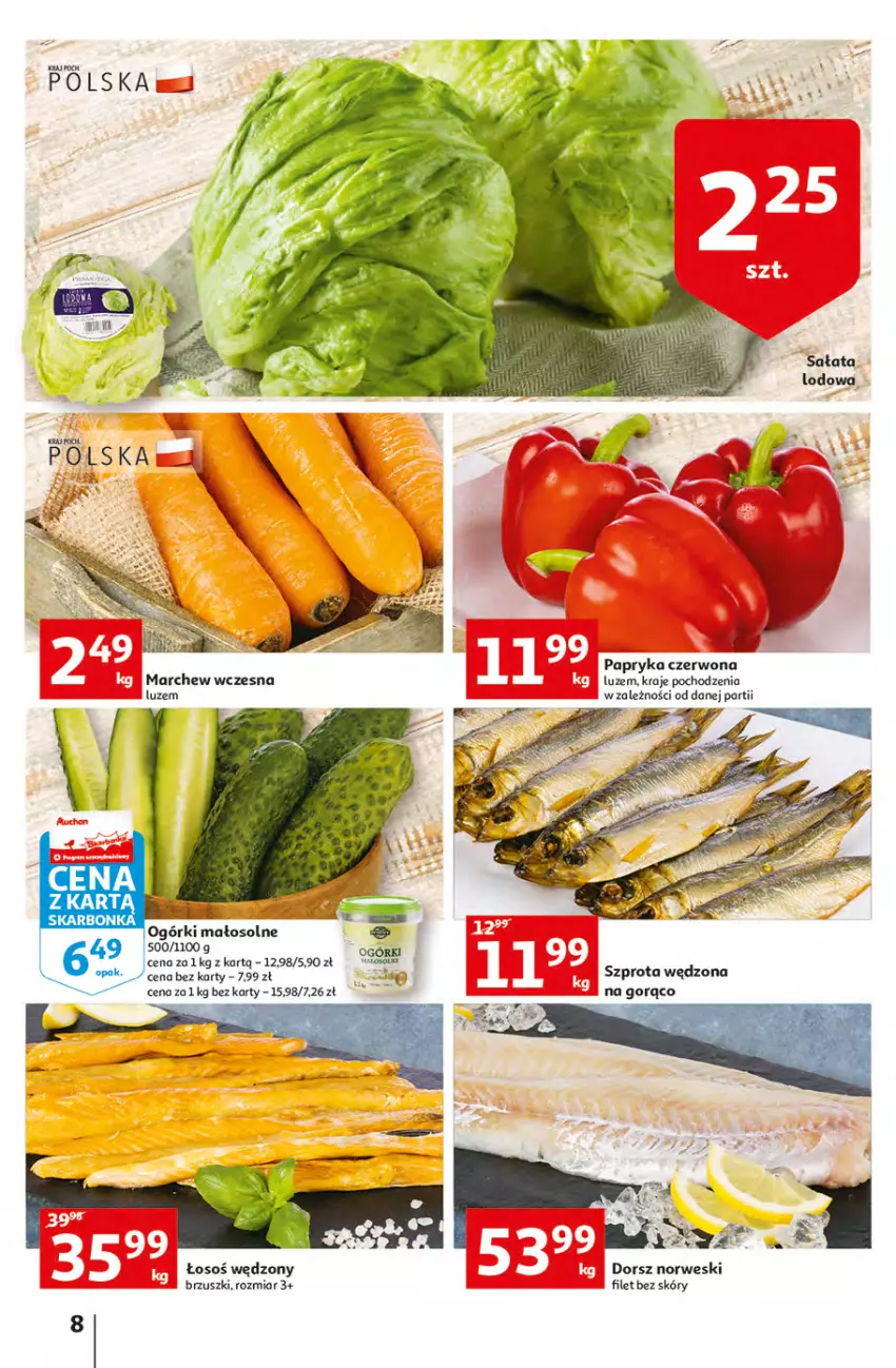 Gazetka promocyjna Auchan - przeNISKIE CENY WAKACYJNE przeOKAZJE Hipermarkety - ważna 23.06 do 29.06.2022 - strona 8 - produkty: Dorsz, Papryka, Papryka czerwona, Szal, Szprot