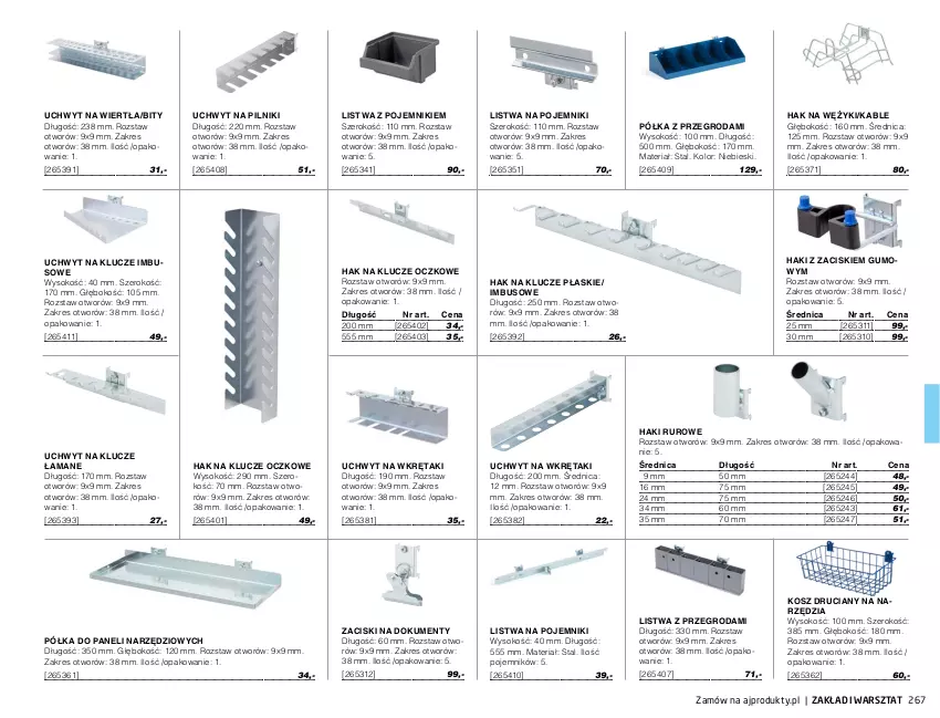 Gazetka promocyjna AJ Produkty - Zima 2021 - ważna 01.01 do 31.03.2021 - strona 267 - produkty: Klucze płaskie, Kosz, Listwa, Pilnik, Pojemnik, Półka, Sok, Wkręt