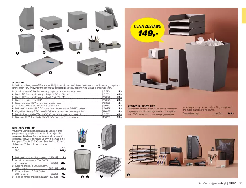 Gazetka promocyjna AJ Produkty - Zima 2021 - ważna 01.01 do 31.03.2021 - strona 55 - produkty: Biurko, Biuro, Długopis, Kosz, Narożnik, Noż, Nożyczki, Organizer, Papier, Podkład, Podkładka, Pojemnik, Ser, Sok, Stojak, Uchwyty