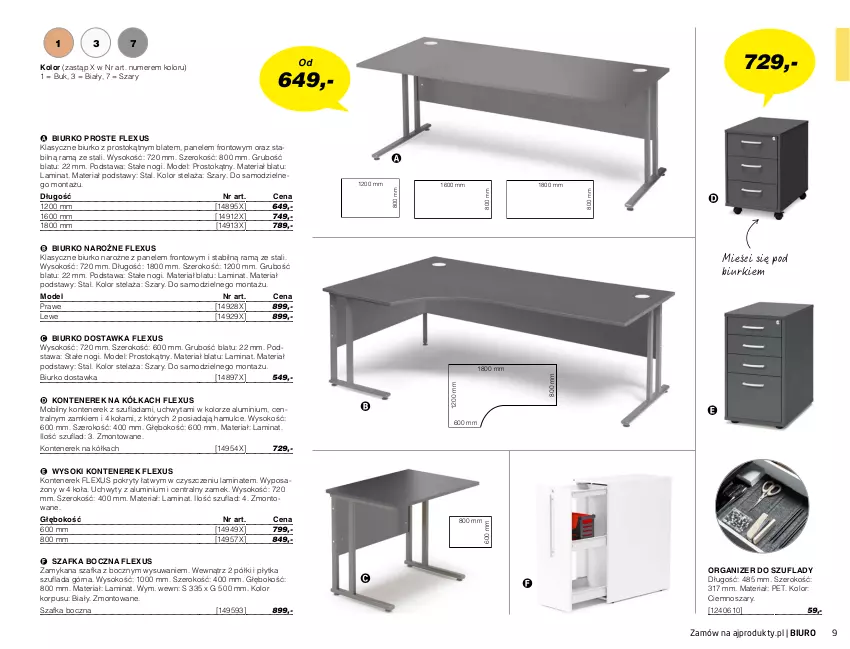 Gazetka promocyjna AJ Produkty - Zima 2021 - ważna 01.01 do 31.03.2021 - strona 9 - produkty: Biurko, Biuro, Mobil, Organizer, Płytka, Sok, Szafka, Uchwyty