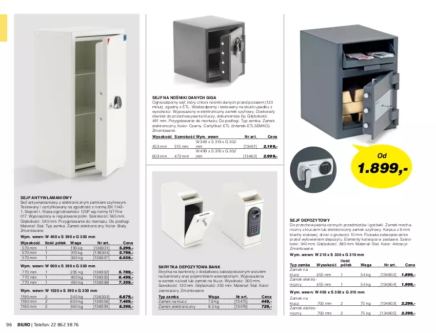 Gazetka promocyjna AJ Produkty - Zima 2021 - ważna 01.01 do 31.03.2021 - strona 96 - produkty: Biuro, Drzwi, Piec, Pojemnik, Por, Sejf, Sok, Telefon, Top, Waga