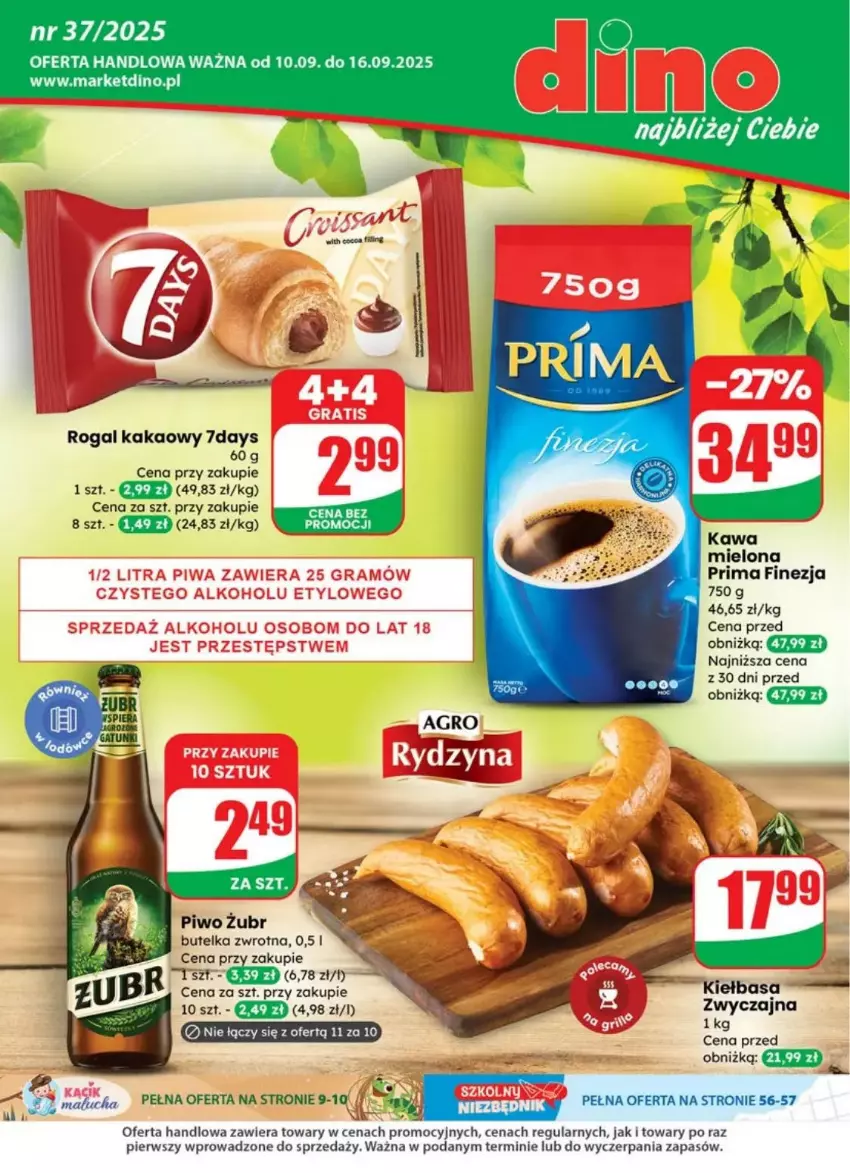 Gazetka promocyjna Dino - ważna 10.09 do 16.09.2025 - strona 1 - produkty: JBL, Kakao, Kiełbasa, Piwo, Prima, Rogal