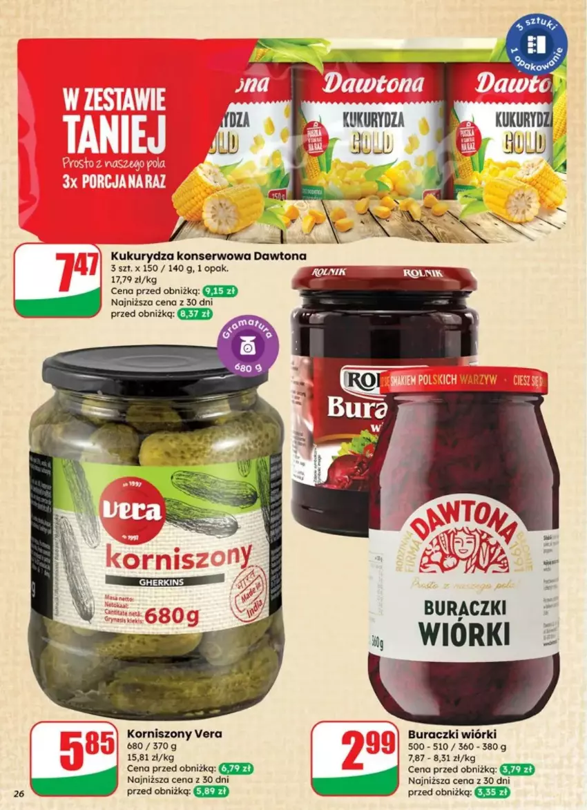 Gazetka promocyjna Dino - ważna 10.09 do 16.09.2025 - strona 19 - produkty: Buraczki, Dawtona, Korniszony, Kukurydza, Kukurydza konserwowa, Ser