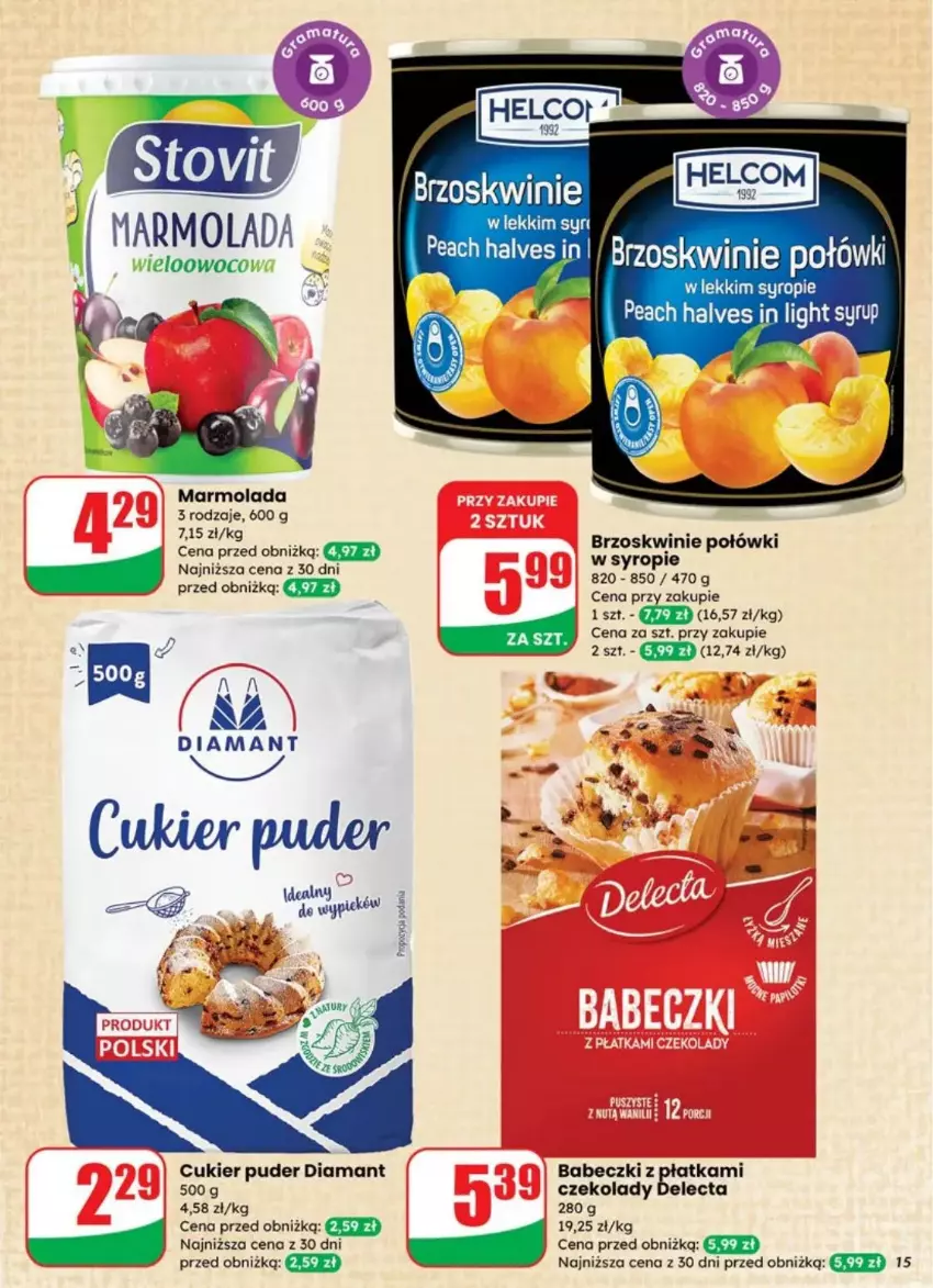 Gazetka promocyjna Dino - ważna 10.09 do 16.09.2025 - strona 7 - produkty: Babeczki, Brzoskwinie, Cukier, Cukier puder, Delecta, Diamant, Fa, Marmolada, Mola, Puder, Syrop