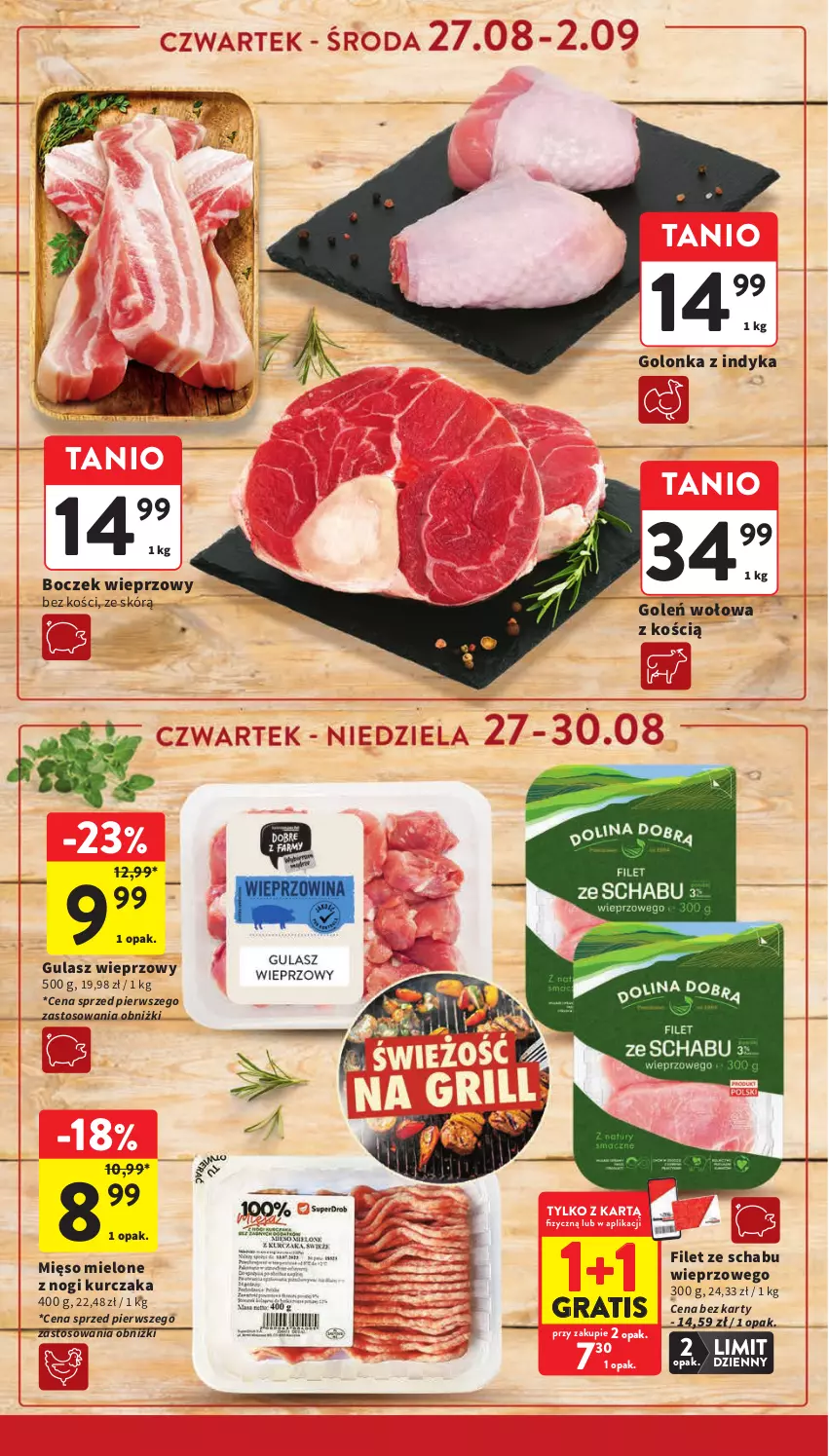 Gazetka promocyjna Intermarche - Gazetka promocyjna - ważna 27.08 do 02.09.2026 - strona 14 - produkty: Boczek, Boczek wieprzowy, Golonka z indyka, Gra, Kurczak, Mięso, Mięso mielone