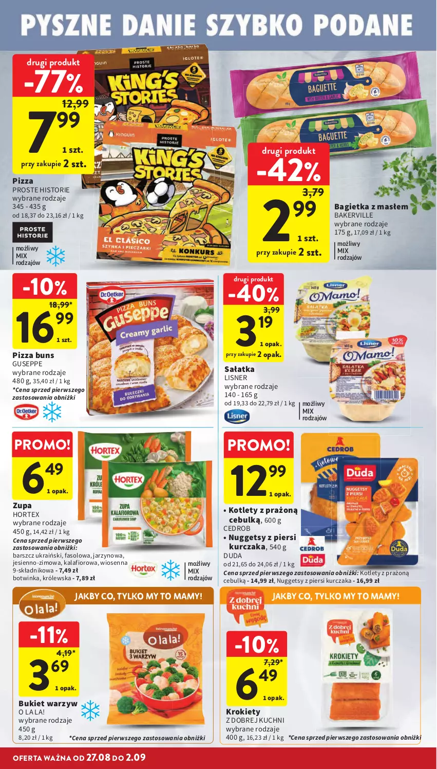Gazetka promocyjna Intermarche - Gazetka promocyjna - ważna 27.08 do 02.09.2026 - strona 24 - produkty: Bagietka, Bukiet, Bukiet warzyw, Duda, Fa, Hortex, Inka, Kalafior, Kotlet, Krokiety, Kurczak, Lisner, Lody, Pizza, Sałat, Sałatka, Zupa