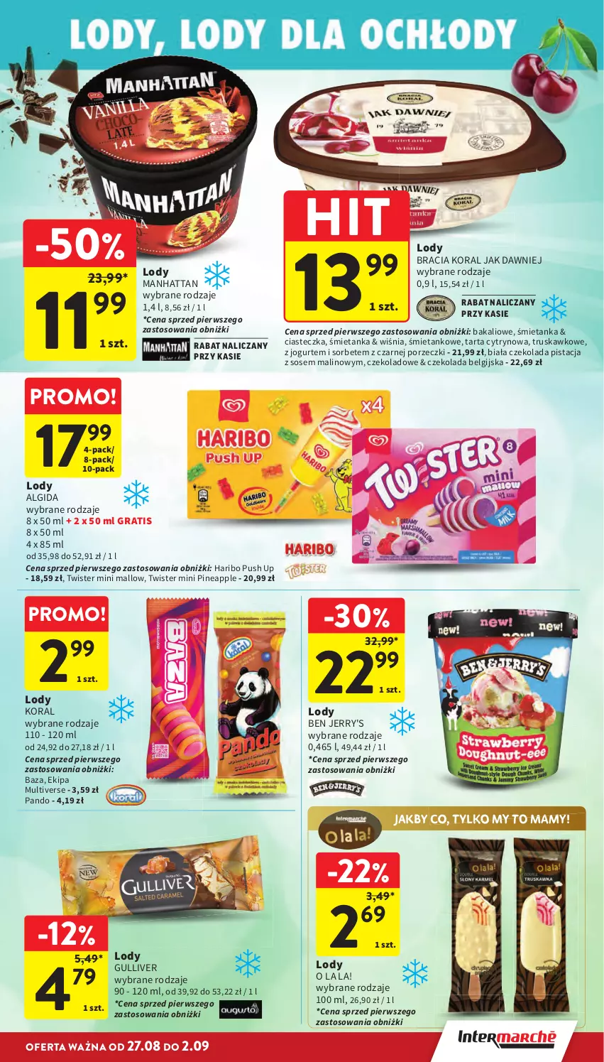 Gazetka promocyjna Intermarche - Gazetka promocyjna - ważna 27.08 do 02.09.2026 - strona 25 - produkty: Algida, Czekolada, Gra, Haribo, Jogurt, LG, Lody, Por, Sos, Tarta