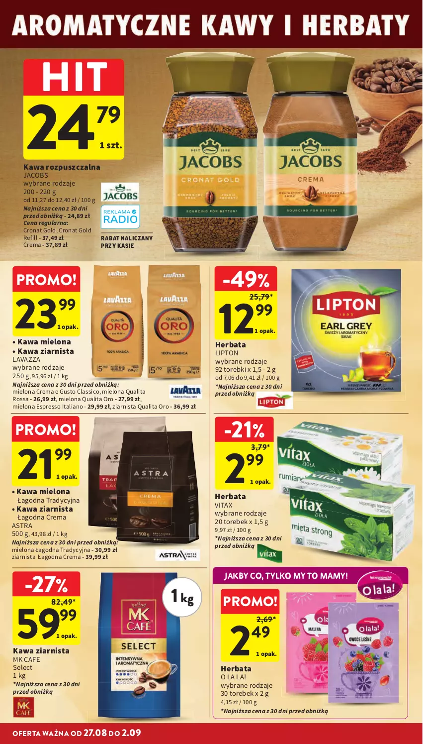 Gazetka promocyjna Intermarche - Gazetka promocyjna - ważna 27.08 do 02.09.2026 - strona 26 - produkty: Herbata, Jacobs, Kawa, Kawa mielona, Kawa rozpuszczalna, Kawa ziarnista, Lavazza, Lipton, Vitax