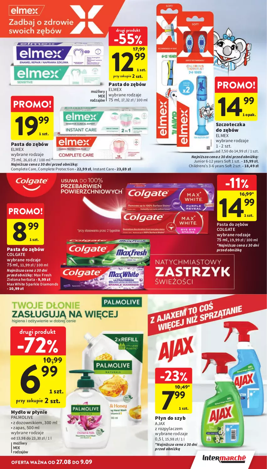 Gazetka promocyjna Intermarche - Gazetka promocyjna - ważna 27.08 do 02.09.2026 - strona 37 - produkty: Ajax, Colgate, Dozownik, Elmex, Herbata, LG, Mydło, Mydło w płynie, Palmolive, Pasta do zębów, Płyn do szyb, Szczoteczka, Szczoteczka do zębów