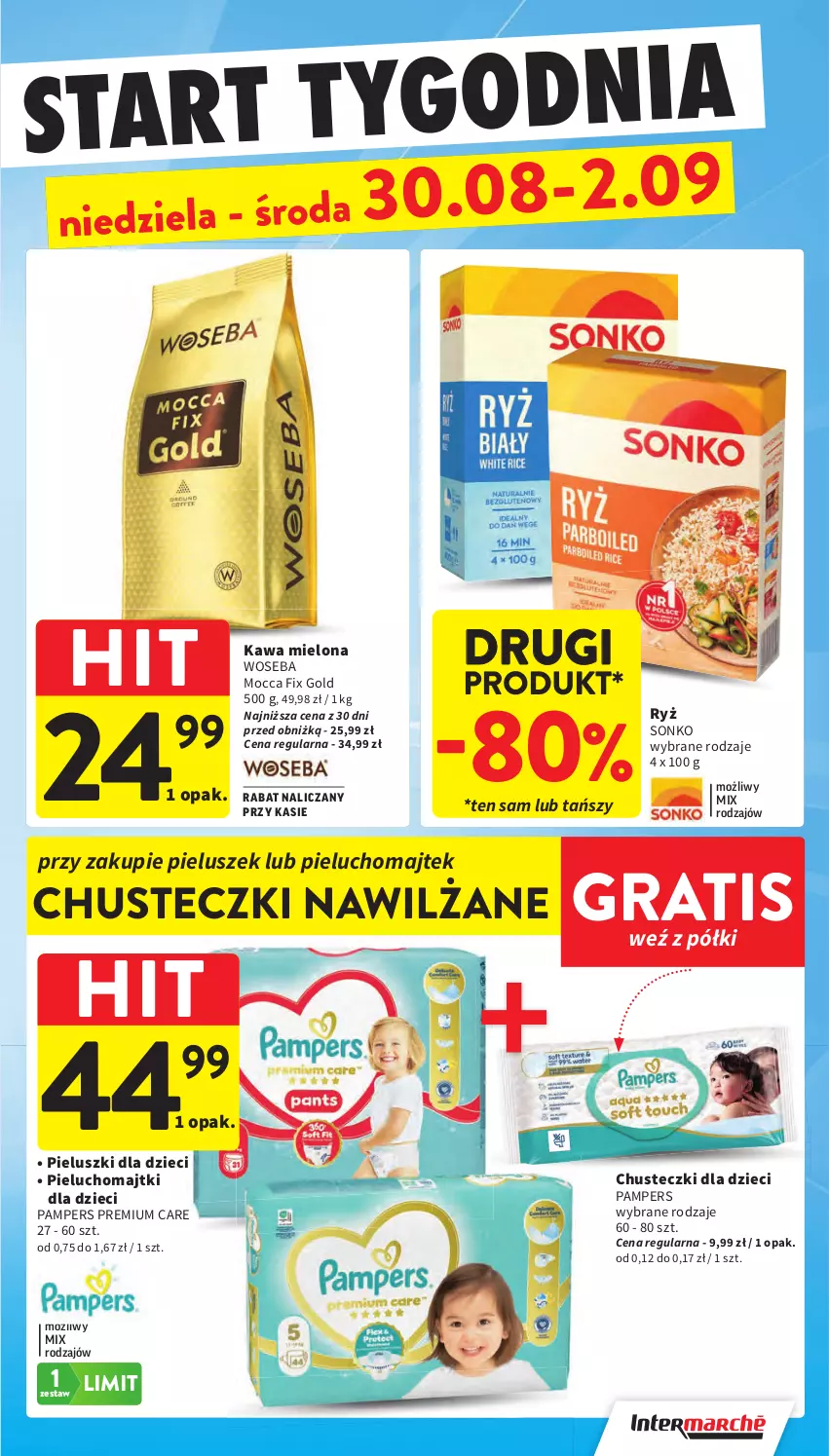 Gazetka promocyjna Intermarche - Gazetka promocyjna - ważna 27.08 do 02.09.2026 - strona 43 - produkty: Chusteczki, Dzieci, Gra, Kawa, Kawa mielona, Majtki, Mocca Fix Gold, Pampers, Pieluchomajtki, Ryż, Sonko, Woseba