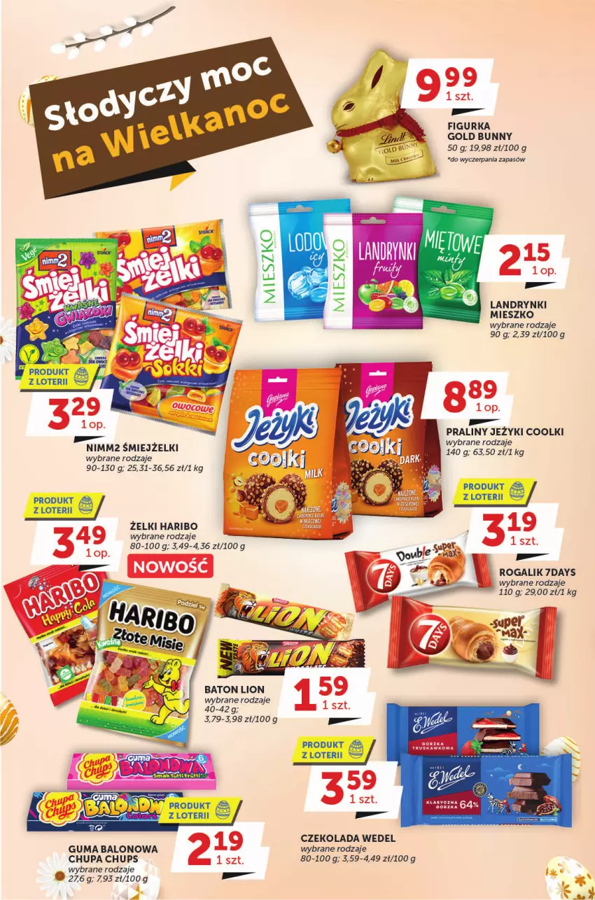 Gazetka promocyjna Groszek - ważna 23.03 do 08.04.2023 - strona 20 - produkty: Baton, Chupa Chups, Czekolada, Haribo, Jeżyki, Lion, Nimm2, Praliny, Rogal