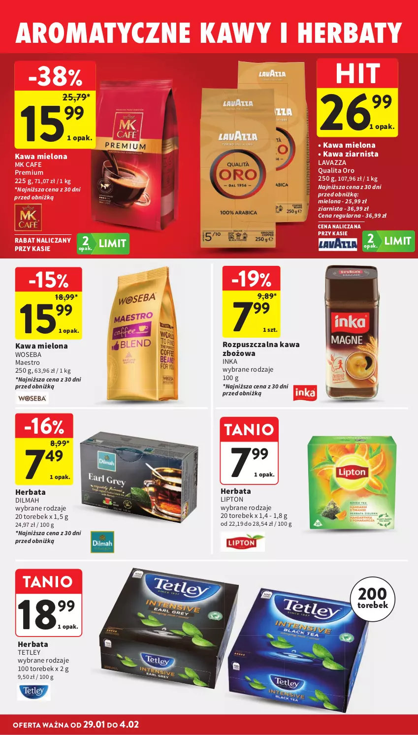 Gazetka promocyjna Intermarche - Gazetka promocyjna - ważna 29.01 do 04.02.2026 - strona 28 - produkty: Dilmah, Herbata, Inka, Kawa, Kawa mielona, Kawa zbożowa, Kawa ziarnista, Lavazza, Lipton, Tetley, Woseba