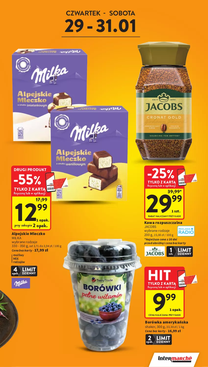 Gazetka promocyjna Intermarche - Gazetka promocyjna - ważna 29.01 do 04.02.2026 - strona 3 - produkty: Borówka, Borówka amerykańska, Jacobs, Kawa, Kawa rozpuszczalna, Milka, Mleczko