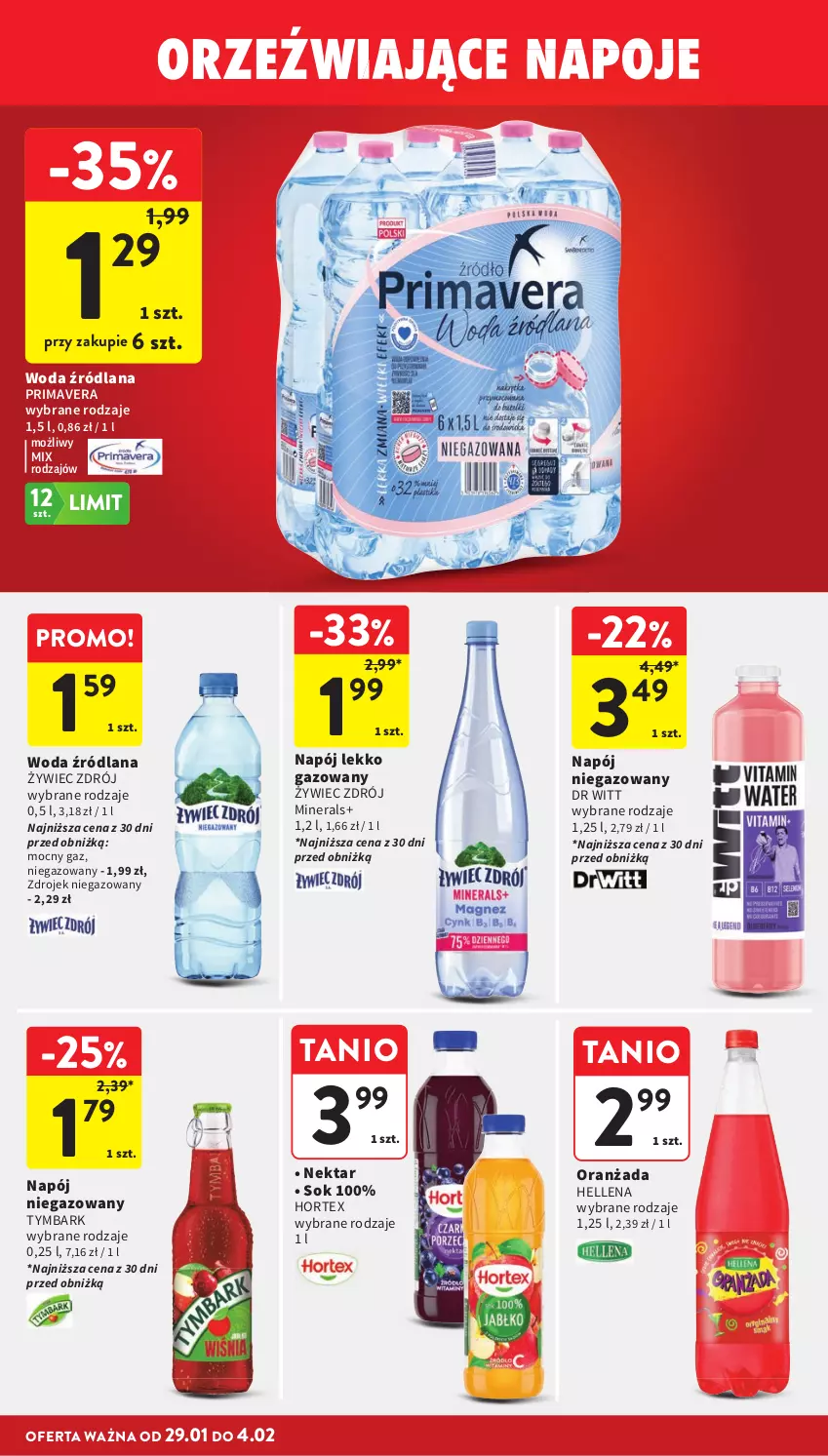 Gazetka promocyjna Intermarche - Gazetka promocyjna - ważna 29.01 do 04.02.2026 - strona 34 - produkty: Hellena, Hortex, LANA, Napój, Napój niegazowany, Nektar, Oranżada, Prima, Primavera, Sok, Tymbark, Woda