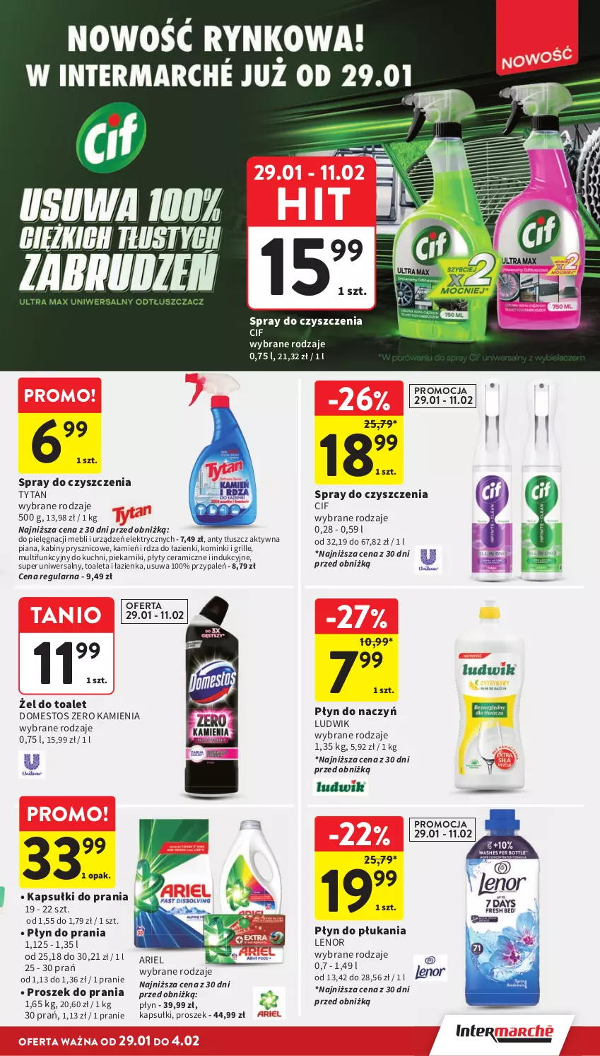 Gazetka promocyjna Intermarche - Gazetka promocyjna - ważna 29.01 do 04.02.2026 - strona 38 - produkty: Ariel, Cif, Domestos, Grill, Kapsułki do prania, Lenor, Ludwik, Piekarnik, Płyn do płukania, Płyn do prania, Proszek do prania, Spray do czyszczenia, Tytan