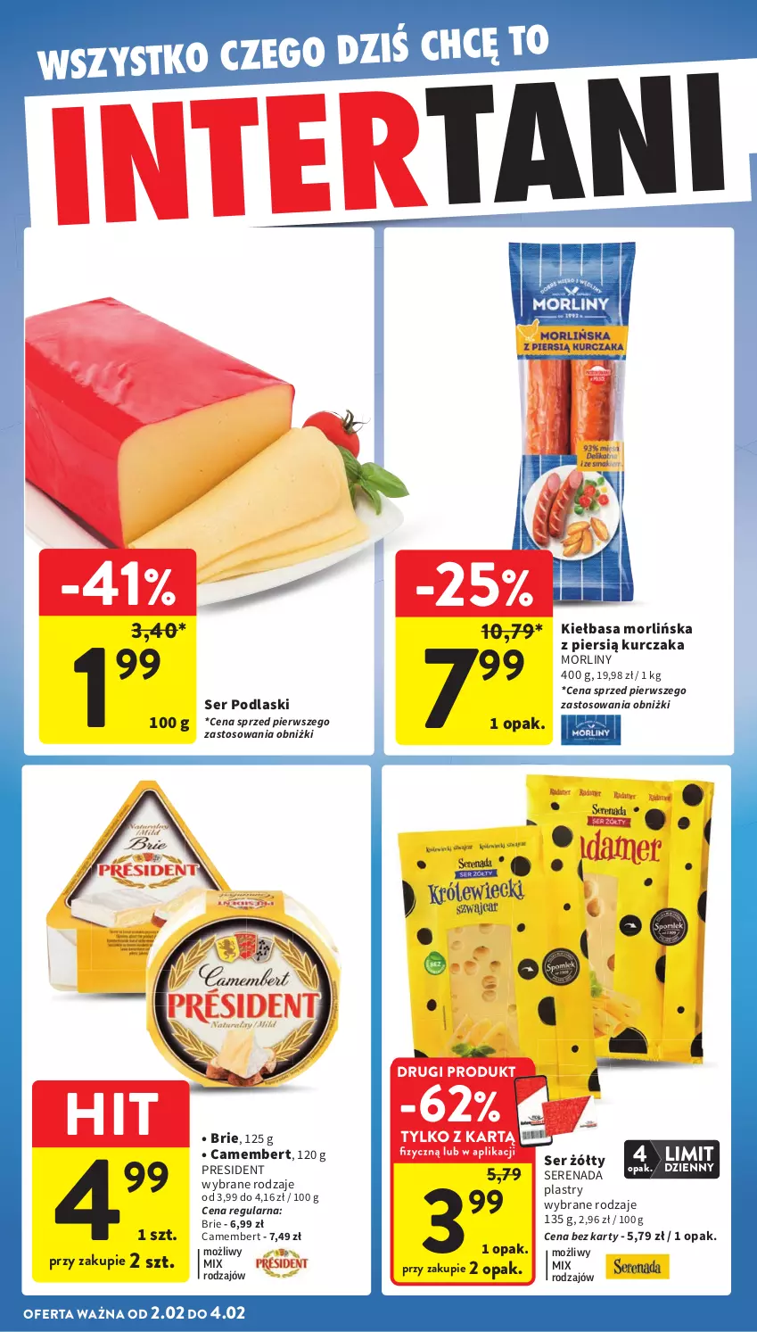 Gazetka promocyjna Intermarche - Gazetka promocyjna - ważna 29.01 do 04.02.2026 - strona 43 - produkty: Brie, Camembert, Kiełbasa, Kurczak, Morliny, Podlaski, Ser