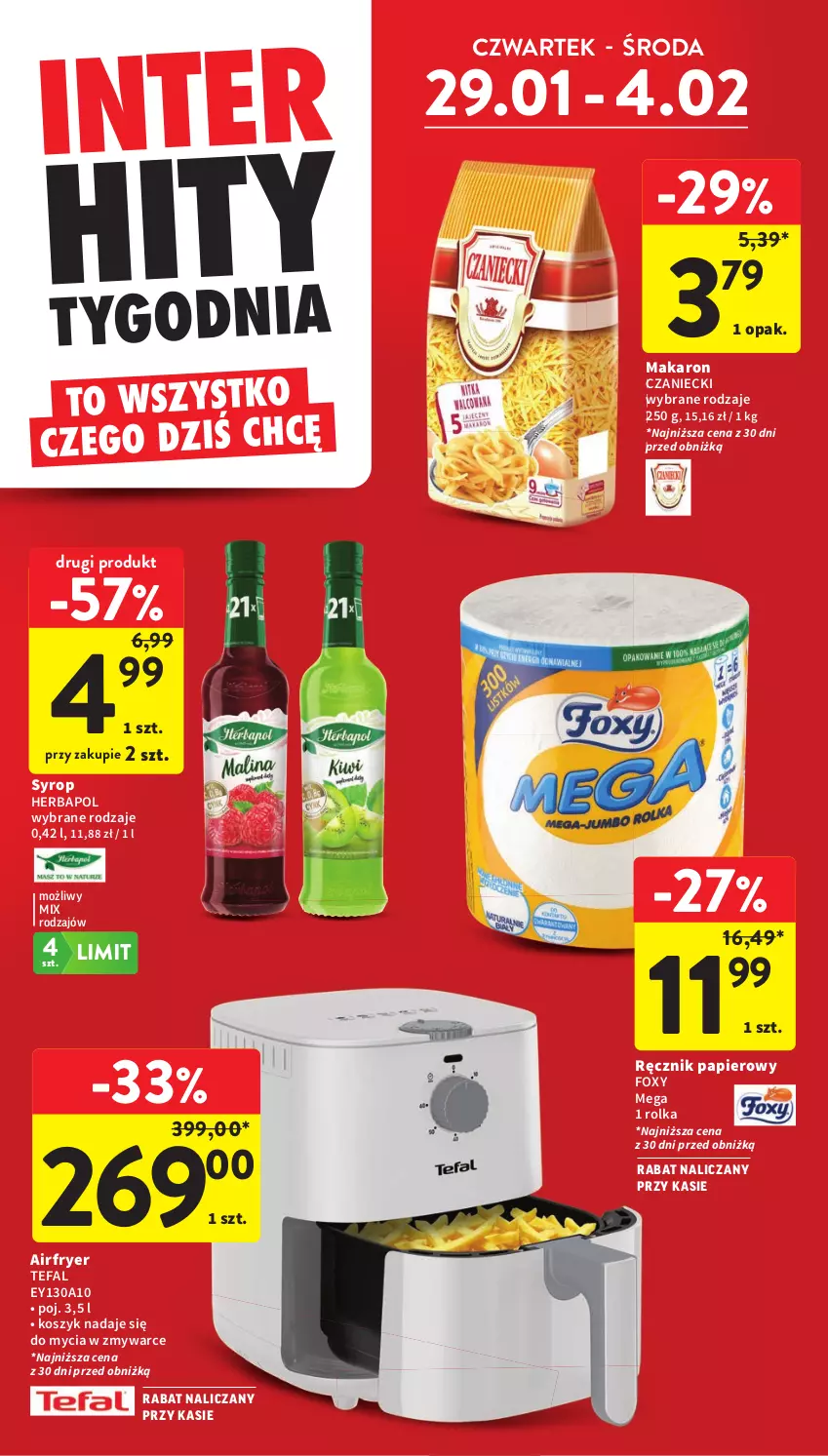 Gazetka promocyjna Intermarche - Gazetka promocyjna - ważna 29.01 do 04.02.2026 - strona 6 - produkty: Fa, Foxy, Herbapol, Kosz, Makaron, Papier, Ręcznik, Syrop, Tefal