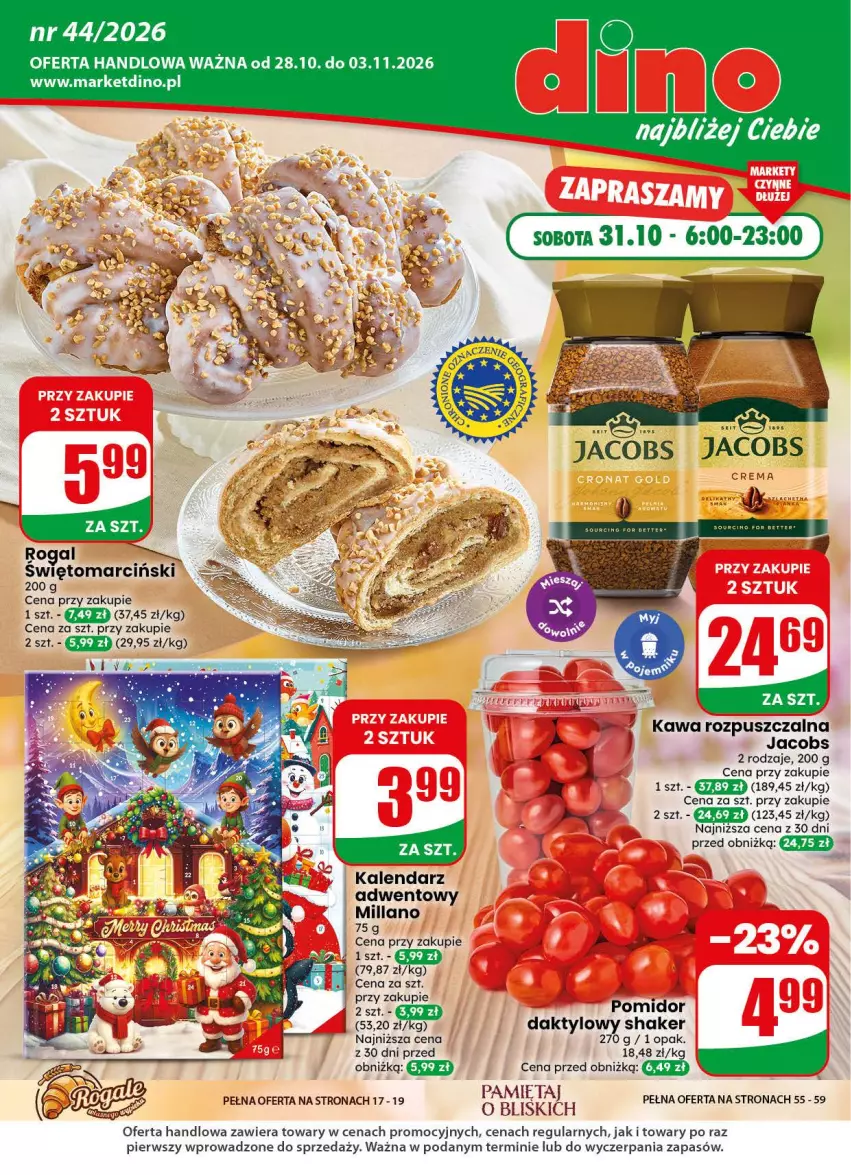Gazetka promocyjna Dino - Gazetka 44 / 2026 - ważna 28.10 do 03.11.2026 - strona 1 - produkty: Fa, Jacobs, JBL, Kalendarz, Kalendarz adwentowy, Kawa, Kawa rozpuszczalna, Mięta, Rogal