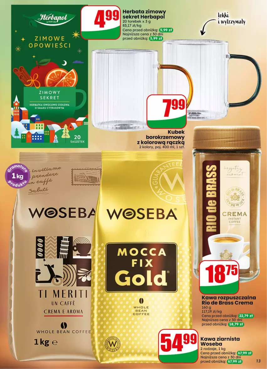 Gazetka promocyjna Dino - Gazetka 44 / 2026 - ważna 28.10 do 03.11.2026 - strona 13 - produkty: Herbata, Kawa, Kawa rozpuszczalna, Kawa ziarnista, Kret, Kubek, Sito, Woseba