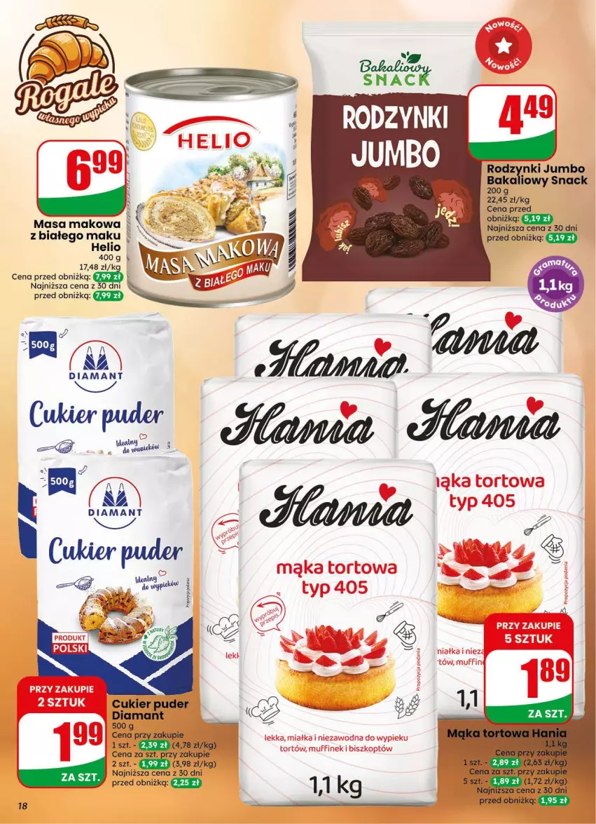 Gazetka promocyjna Dino - Gazetka 44 / 2026 - ważna 28.10 do 03.11.2026 - strona 18 - produkty: Cukier, Cukier puder, Diamant, Helio, Puder, Rodzynki