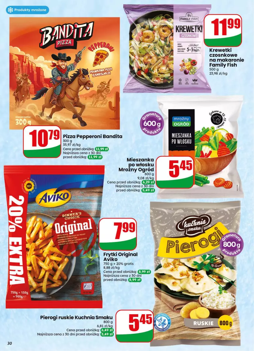 Gazetka promocyjna Dino - Gazetka 44 / 2026 - ważna 28.10 do 03.11.2026 - strona 30 - produkty: Bandi, Fa, Frytki, Gin, Gra, Krewetki, Kuchnia, Makaron, Ogród, Pierogi, Pizza, Produkty mrożone