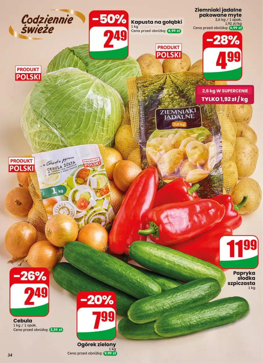 Gazetka promocyjna Dino - Gazetka 44 / 2026 - ważna 28.10 do 03.11.2026 - strona 34 - produkty: Cebula, Ogórek, Papryka, Papryka słodka, Szpic, Ziemniaki