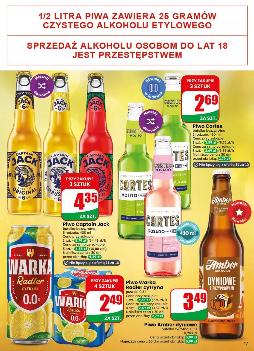 Gazetka promocyjna Dino - Gazetka 44 / 2026 - ważna 28.10 do 03.11.2026 - strona 47 - produkty: Captain Jack, Nuty, Piwo, Radler, Warka
