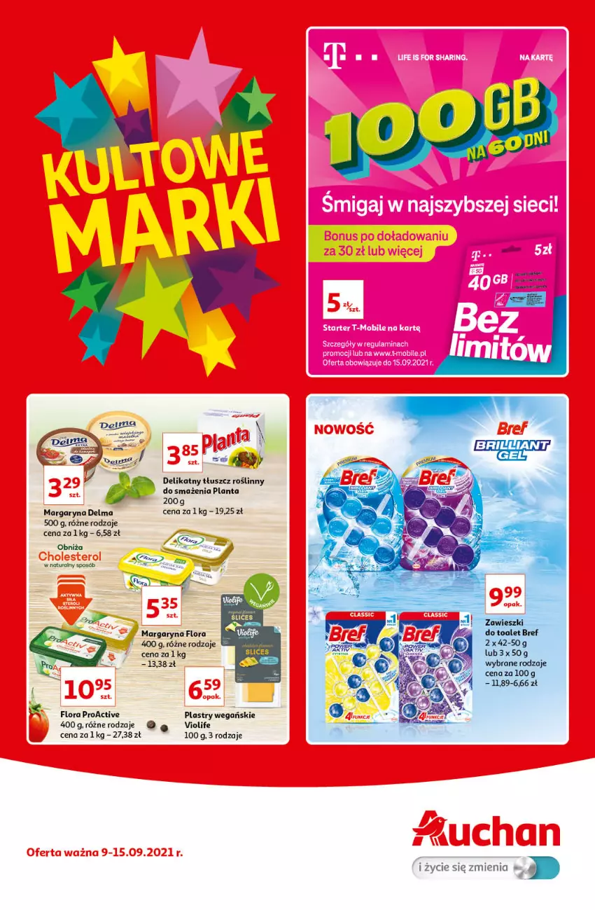 Gazetka promocyjna Auchan - Kultowe Marki Hipermarkety - ważna 09.09 do 15.09.2021 - strona 1 - produkty: Bref, Delma, Flora, Margaryna, Tłuszcz roślinny