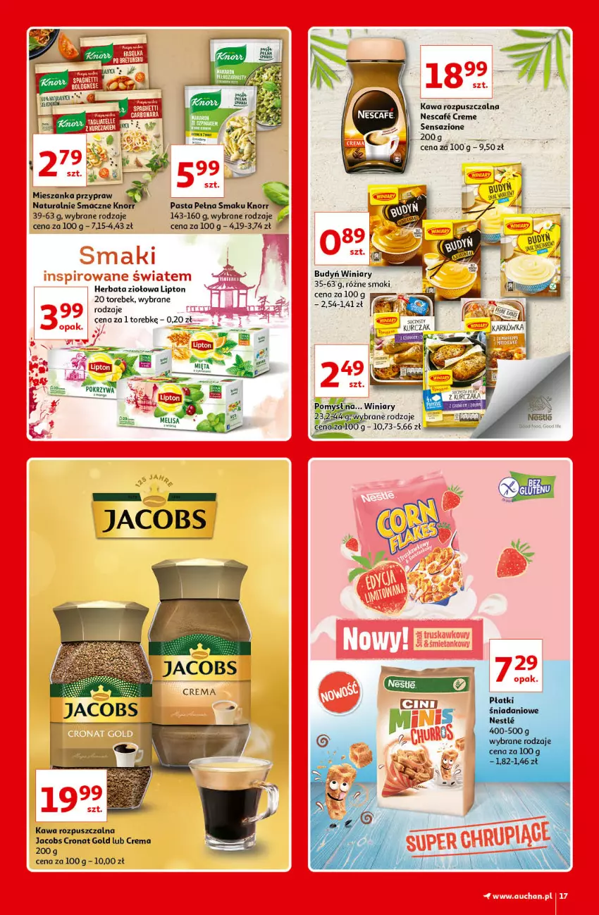 Gazetka promocyjna Auchan - Kultowe Marki Hipermarkety - ważna 09.09 do 15.09.2021 - strona 17 - produkty: Budyń, Herbata, Jacobs, Kawa, Kawa rozpuszczalna, Knorr, Kurczak, Lipton, Winiary