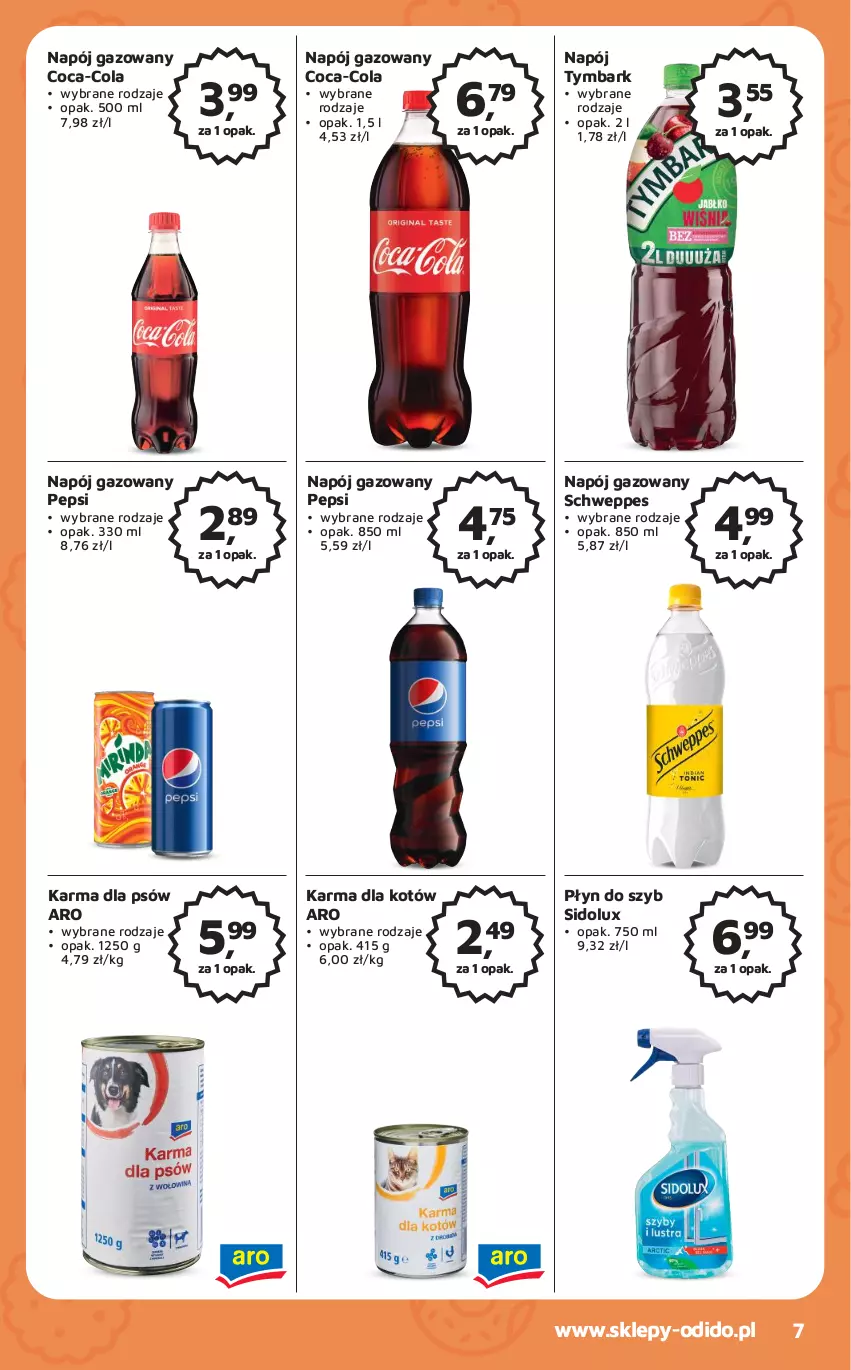 Gazetka promocyjna Odido - Gazetka - ważna 28.07 do 10.08.2023 - strona 7 - produkty: Coca-Cola, Napój, Napój gazowany, Pepsi, Płyn do szyb, Schweppes, Sidolux, Tymbark