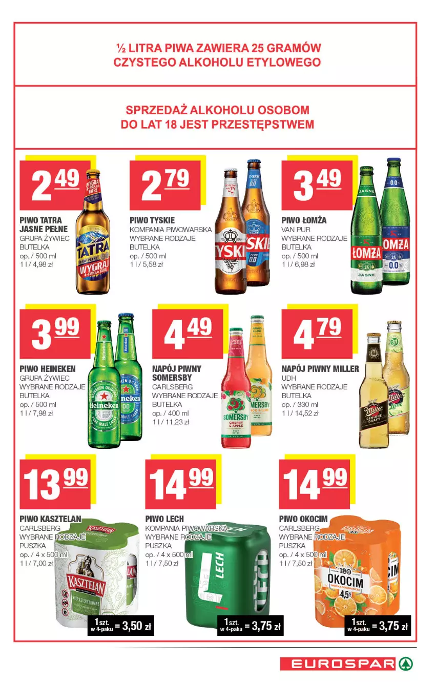 Gazetka promocyjna Spar - EuroSpar - ważna 10.08 do 20.08.2025 - strona 15 - produkty: Carlsberg, Heineken, Kasztelan, Koc, Napój, Okocim, Piwo, Pur, Somersby, Tatra, Tyskie